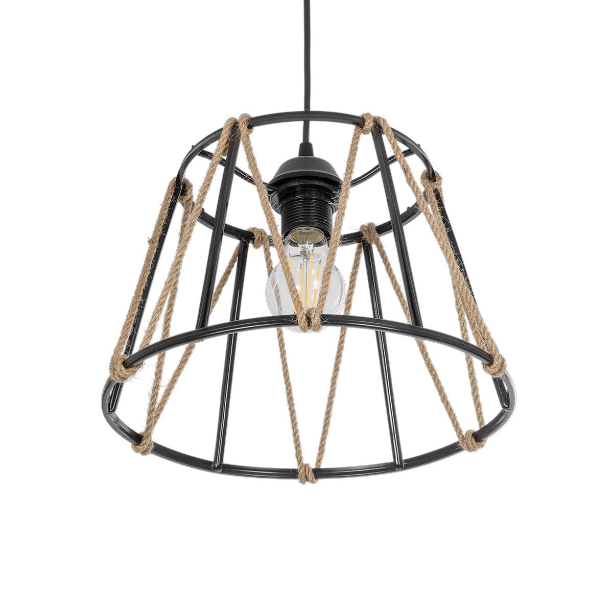 JUTE 203-0090 Μοντέρνο Κρεμαστό Φωτιστικό Οροφής με Ντουί 1 x E27 AC 220-240V IP20 - Μαύρο & Μπεζ - Μ30 x Π30 x Υ23