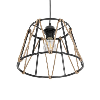 JUTE 203-0090 Μοντέρνο Κρεμαστό Φωτιστικό Οροφής με Ντουί 1 x E27 AC 220-240V IP20 - Μαύρο & Μπεζ - Μ30 x Π30 x Υ23