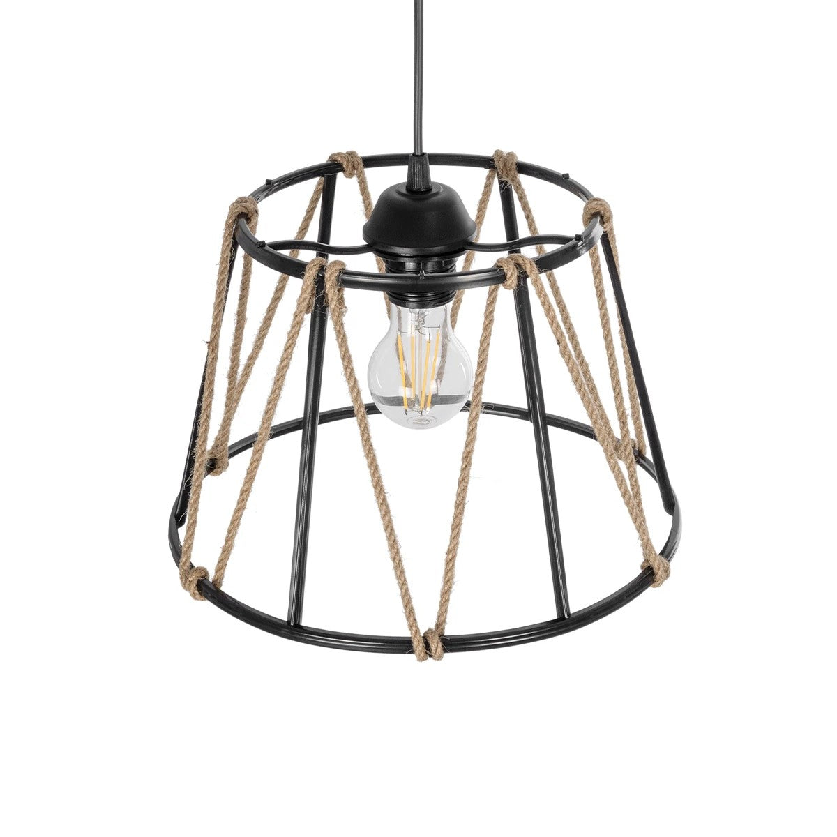 JUTE 203-0090 Μοντέρνο Κρεμαστό Φωτιστικό Οροφής με Ντουί 1 x E27 AC 220-240V IP20 - Μαύρο & Μπεζ - Μ30 x Π30 x Υ23