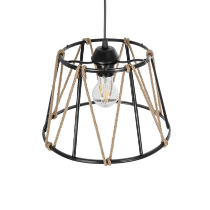 JUTE 203-0090 Μοντέρνο Κρεμαστό Φωτιστικό Οροφής με Ντουί 1 x E27 AC 220-240V IP20 - Μαύρο & Μπεζ - Μ30 x Π30 x Υ23