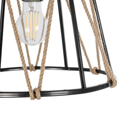 JUTE 203-0090 Μοντέρνο Κρεμαστό Φωτιστικό Οροφής με Ντουί 1 x E27 AC 220-240V IP20 - Μαύρο & Μπεζ - Μ30 x Π30 x Υ23