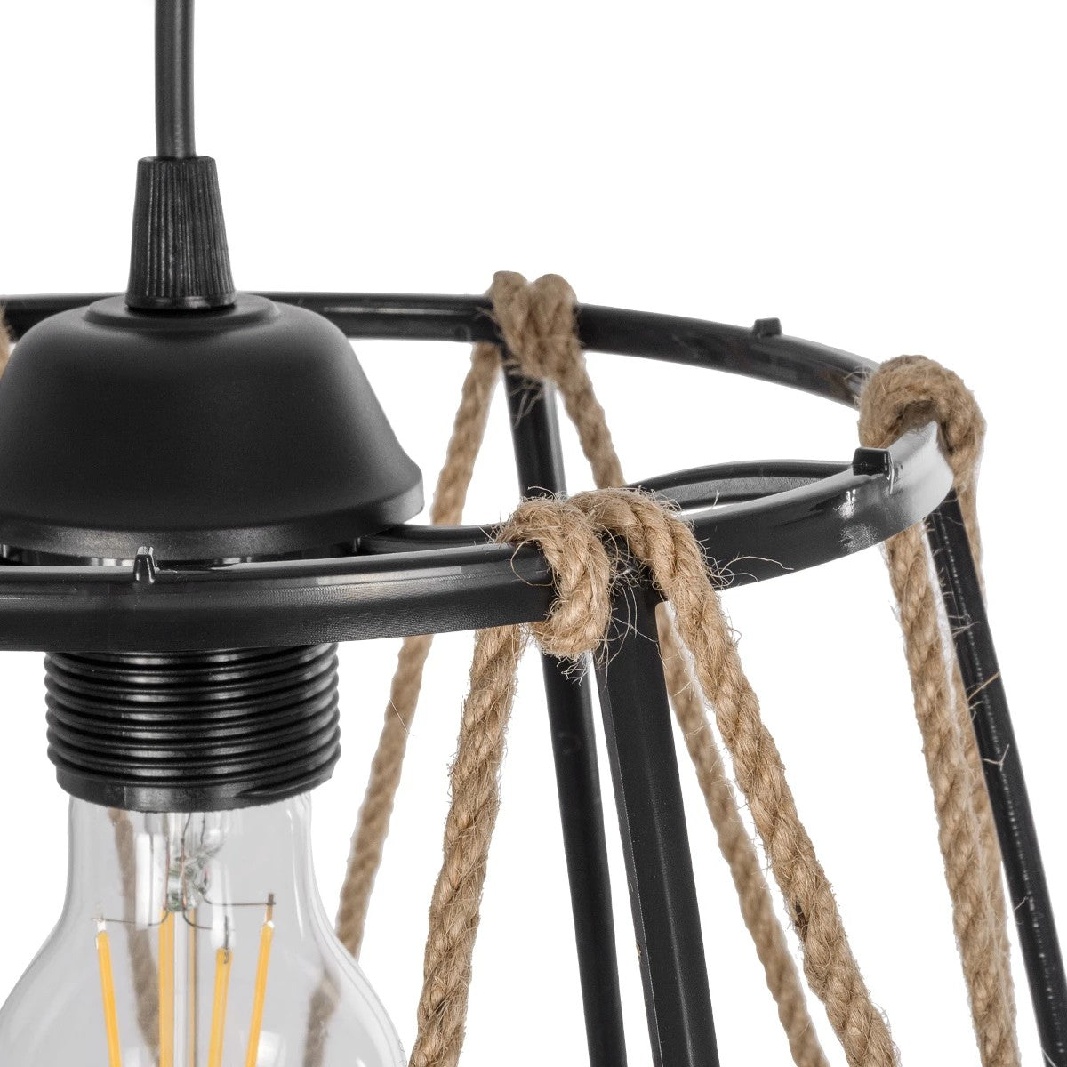 JUTE 203-0090 Μοντέρνο Κρεμαστό Φωτιστικό Οροφής με Ντουί 1 x E27 AC 220-240V IP20 - Μαύρο & Μπεζ - Μ30 x Π30 x Υ23