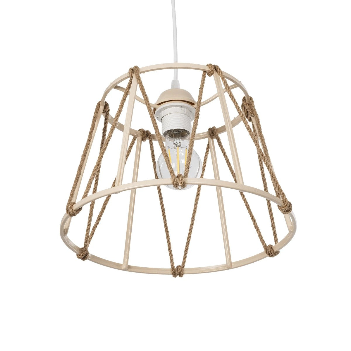 JUTE 203-0092 Μοντέρνο Κρεμαστό Φωτιστικό Οροφής με Ντουί 1 x E27 AC 220-240V IP20 - Μπεζ - Μ30 x Π30 x Υ23