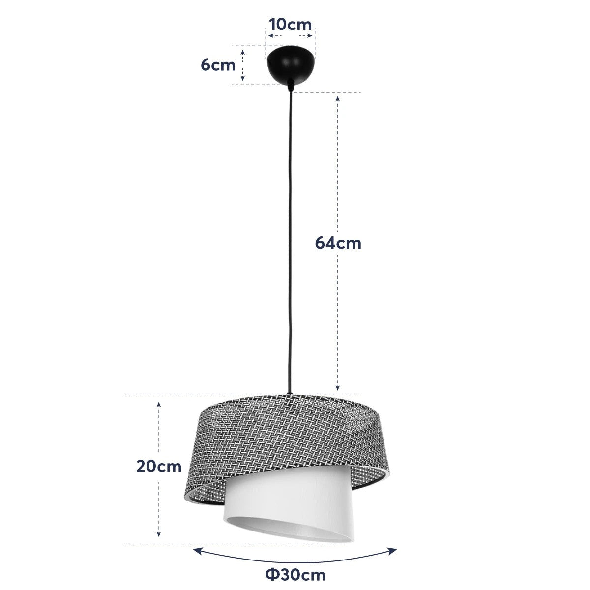 ALINA 203-0130 Μοντέρνο Κρεμαστό Φωτιστικό Οροφής με Ντουί 1 x E27 AC 220-240V IP20 - Γκρι & Λευκό - Μ30 x Π30 x Υ20