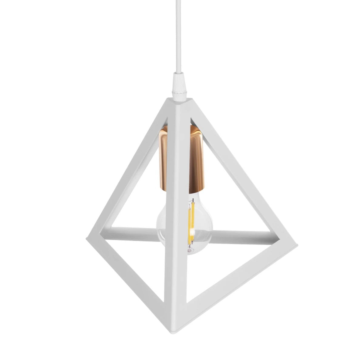 TRIANGLE 203-0165 Μοντέρνο Κρεμαστό Φωτιστικό Οροφής με Ντουί 1 x E27 AC 220-240V IP20 - Λευκό & Χάλκινο - Μ24 x Π24 x Υ22