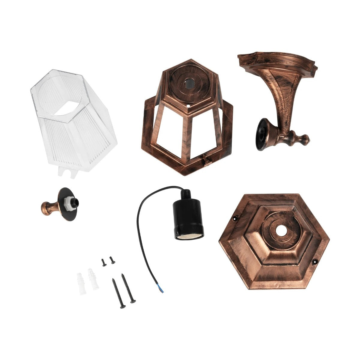 VITRO 203-0196 Vintage Επιτοίχιο Φωτιστικό Φαναράκι Μονόφωτο 1 x E27 IP44 Χάλκινο Πλαστικό - Μ17 x Π20 x Υ36