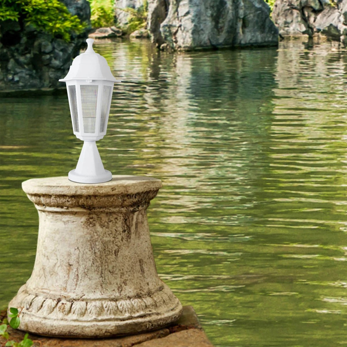 VITRO 203-0200 Vintage Επιδαπέδιο Φωτιστικό Φαναράκι Μονόφωτο 1 x E27 IP44 Λευκό Πλαστικό Σώμα - Μ16 x Π16 x Υ39cm