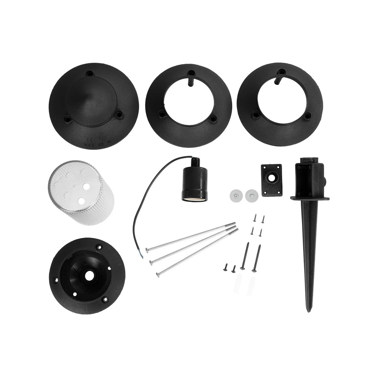 LANTERNA 203-0242 Μοντέρνο Καρφωτό Φωτιστικό Φαναράκι Μονόφωτο 1 x E27 IP44 Μαύρο & Διάφανο Πλαστικό - Μ16 x Π16 x Υ50