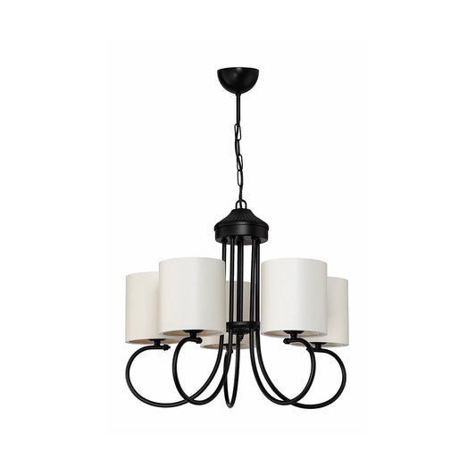TRITON 203-0253 Vintage Κρεμαστό Φωτιστικό Καπέλο Πολύφωτο 5 x E27 IP20 Μαύρο Μέταλλο με Μπέζ Ύφασμα - Μ50 x Π50 x Υ48cm