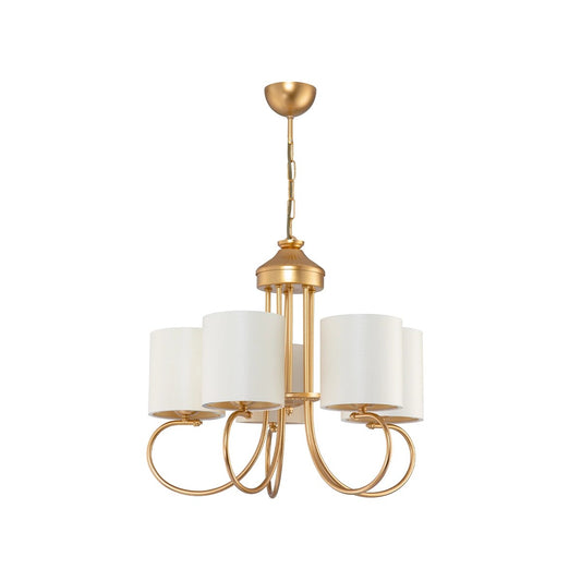 TRITON 203-0254 Vintage Κρεμαστό Φωτιστικό Καπέλο Πολύφωτο 5 x E27 IP20 Χρυσό Μέταλλο με Μπέζ Ύφασμα - Μ50 x Π50 x Υ48cm