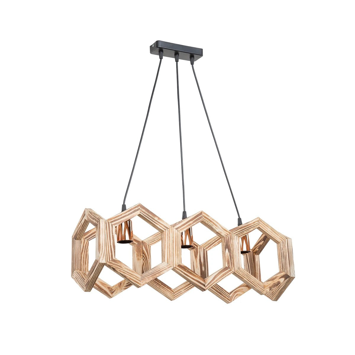 DRURI 203-0256 Vintage Κρεμαστό Φωτιστικό Γεωμετρικό Σχήμα Τρίφωτο 3 x E27 Μπεζ Ξύλο - Μ62 x Π19.5 x Υ24cm