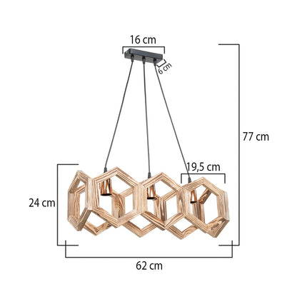DRURI 203-0256 Vintage Κρεμαστό Φωτιστικό Γεωμετρικό Σχήμα Τρίφωτο 3 x E27 Μπεζ Ξύλο - Μ62 x Π19.5 x Υ24cm