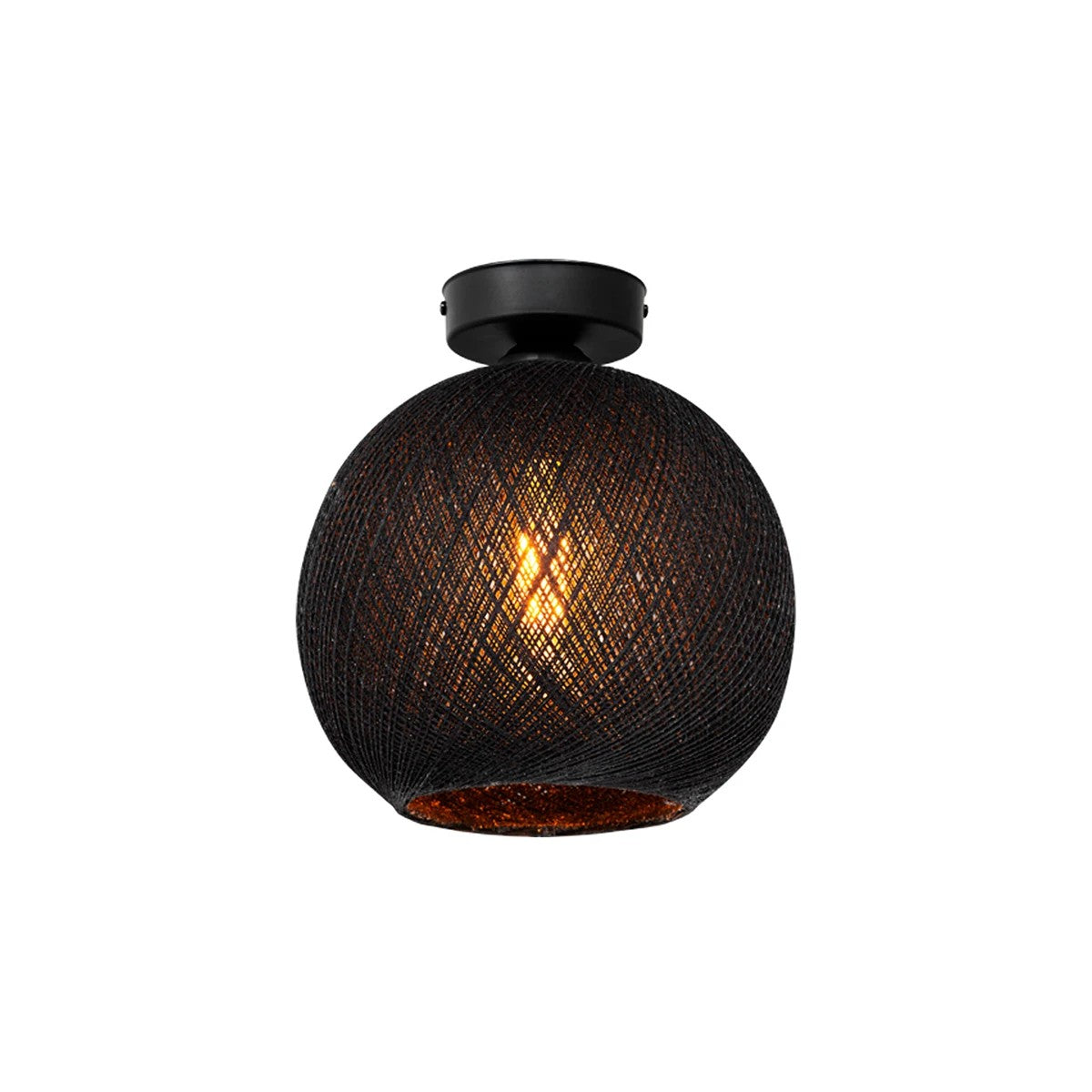CORDER 203-0271 Μοντέρνο Φωτιστικό Οροφής Μπάλα Μονόφωτο 1 x E27 IP20 Μαύρο Σχοίνι - Μ25 x Π25 x Υ25cm