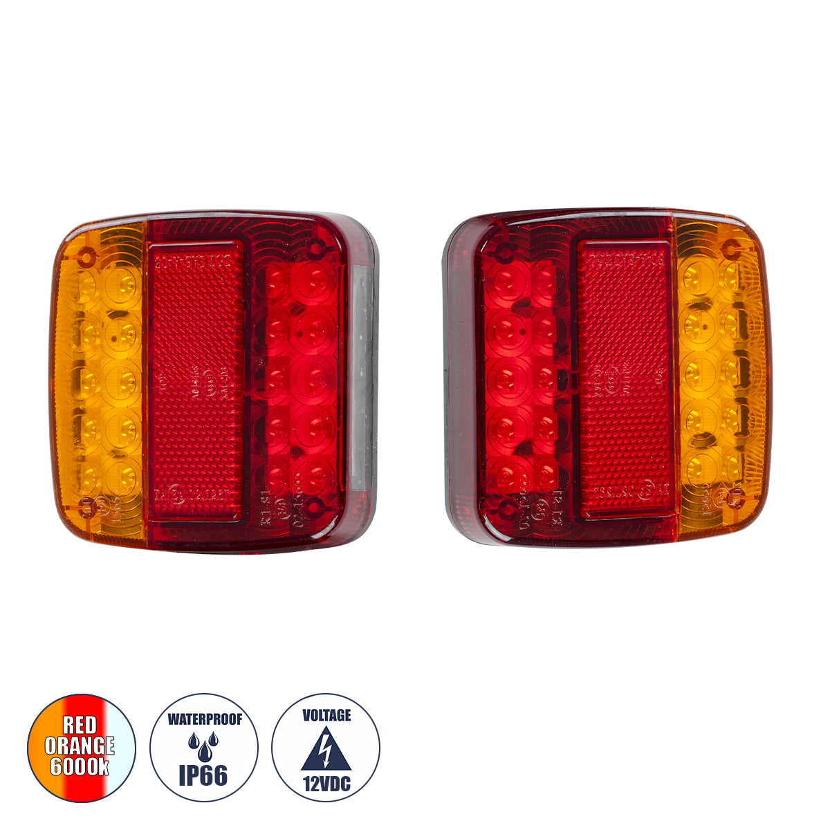 79930 Ζευγάρι Universal Φανάρια για Τρέιλερ LED - DC 12V - Κόκκινο - Πορτοκαλί - Λευκό - Αδιάβροχα IP66 - Μ10.3 x Π10.3 x Υ3cm