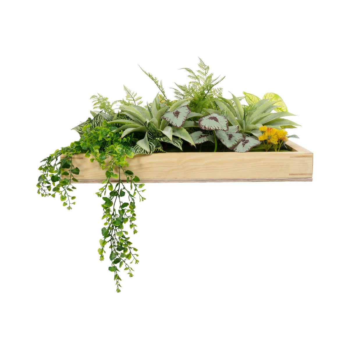 VARIOUS PLANT 20641 Τεχνητό Διακοσμητικό Φυλλωσιάς σε Ξύλινο Πάνελ - Κάθετος Κήπος Μιξ Μ60 x Π60 x Υ32