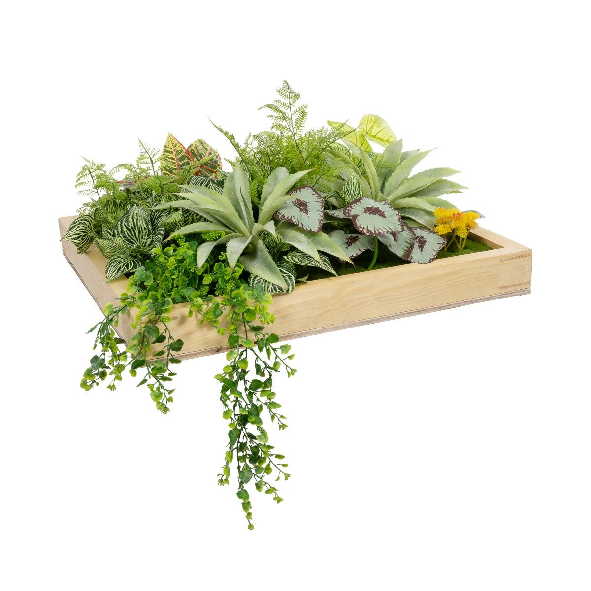 VARIOUS PLANT 20641 Τεχνητό Διακοσμητικό Φυλλωσιάς σε Ξύλινο Πάνελ - Κάθετος Κήπος Μιξ Μ60 x Π60 x Υ32