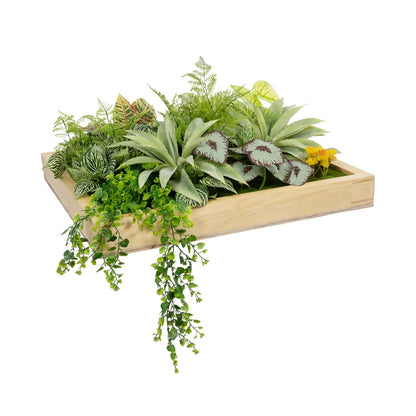 VARIOUS PLANT 20641 Τεχνητό Διακοσμητικό Φυλλωσιάς σε Ξύλινο Πάνελ - Κάθετος Κήπος Μιξ Μ60 x Π60 x Υ32