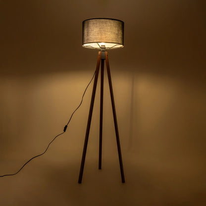 SAGA 204-0038 Μοντέρνο Eπιδαπέδιο Φωτιστικό Μονόφωτο 1 x E27 IP20 Καφέ Ξύλο με Μαύρο Ύφασμα - Μ38 x Π38 x Υ140