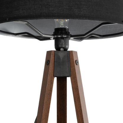 SAGA 204-0038 Μοντέρνο Eπιδαπέδιο Φωτιστικό Μονόφωτο 1 x E27 IP20 Καφέ Ξύλο με Μαύρο Ύφασμα - Μ38 x Π38 x Υ140