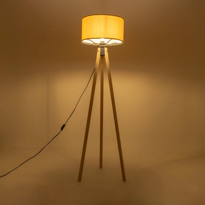 SAGA 204-0045 Μοντέρνο Eπιδαπέδιο Φωτιστικό Μονόφωτο 1 x E27 IP20 Μπεζ Ξύλο με Κίτρινο Ύφασμα - Μ38 x Π38 x Υ140