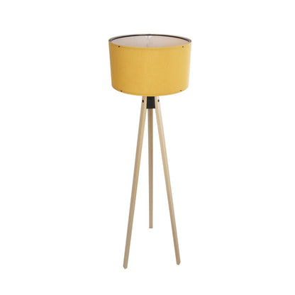 SAGA 204-0045 Μοντέρνο Eπιδαπέδιο Φωτιστικό Μονόφωτο 1 x E27 IP20 Μπεζ Ξύλο με Κίτρινο Ύφασμα - Μ38 x Π38 x Υ140