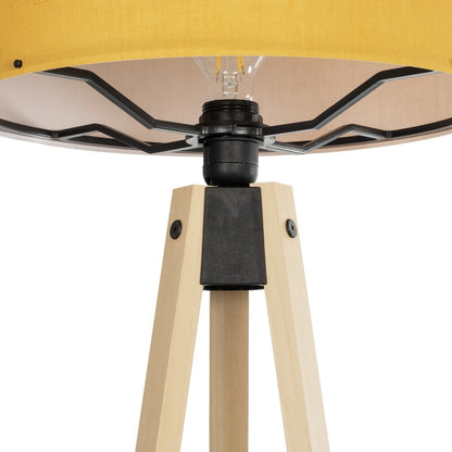 SAGA 204-0045 Μοντέρνο Eπιδαπέδιο Φωτιστικό Μονόφωτο 1 x E27 IP20 Μπεζ Ξύλο με Κίτρινο Ύφασμα - Μ38 x Π38 x Υ140