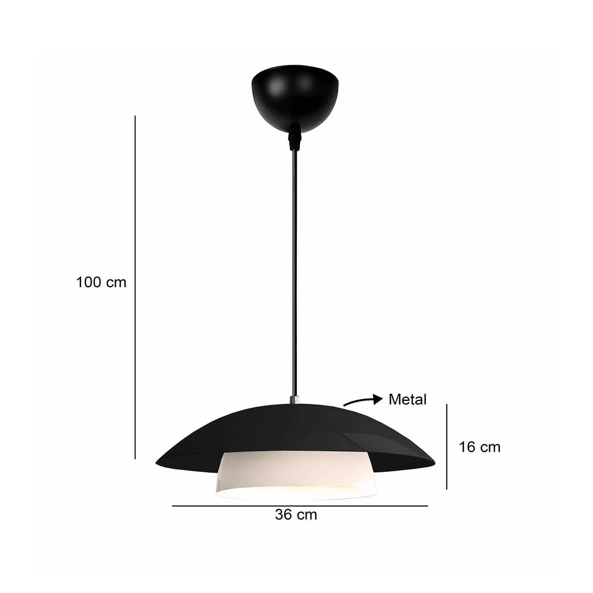 AURA 204-0117 Μοντέρνο Κρεμαστό Φωτιστικό Καμπάνα Μονόφωτο 1 x E27 IP20 Μαύρο & Λευκό Μέταλλο - Μ31 x Π31 x Υ27cm