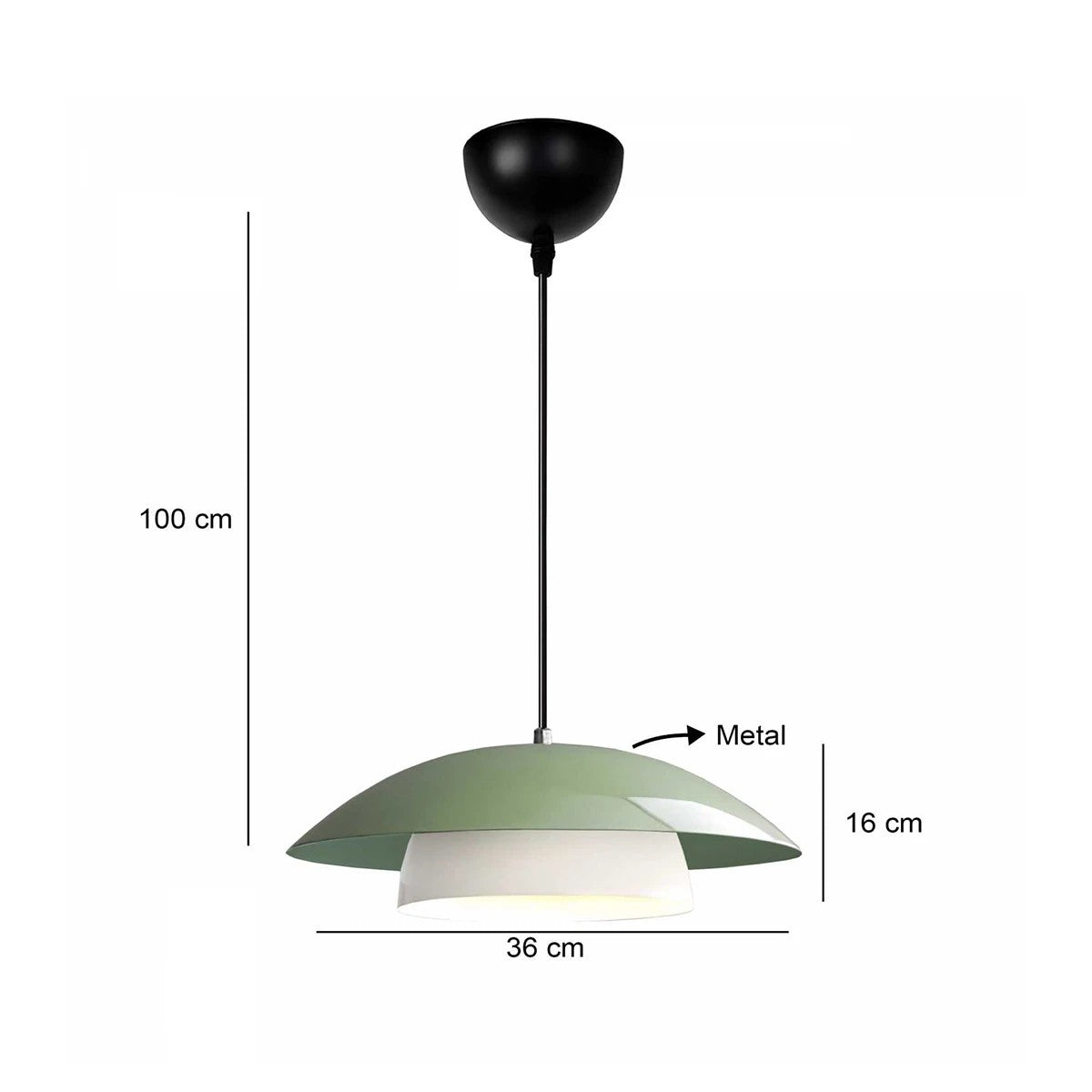 AURA 204-0119 Μοντέρνο Κρεμαστό Φωτιστικό Καμπάνα Μονόφωτο 1 x E27 IP20 Πράσινο & Λευκό Μέταλλο - Μ31 x Π31 x Υ27cm