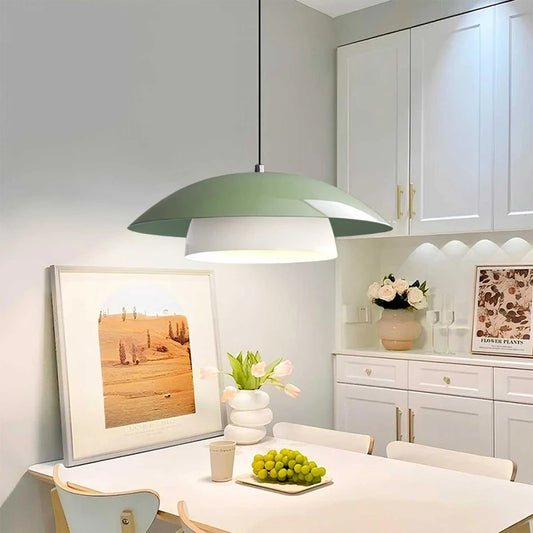 AURA 204-0119 Μοντέρνο Κρεμαστό Φωτιστικό Καμπάνα Μονόφωτο 1 x E27 IP20 Πράσινο & Λευκό Μέταλλο - Μ31 x Π31 x Υ27cm