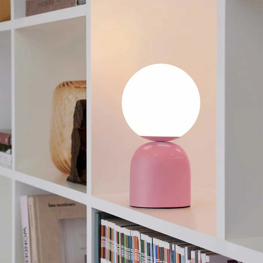MAGIC 204-0134 Μοντέρνο Eπιτραπέζιο Φωτιστικό Μονόφωτο 1 x E27 IP20 Ροζ Μέταλλο με Λευκό Γυαλί - Μ13 x Π13 x Υ28cm