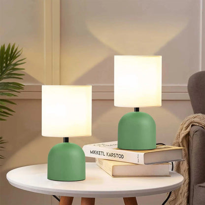 LOREN 204-0136 Μοντέρνο Eπιτραπέζιο Φωτιστικό Μονόφωτο 1 x E27 IP20 Πράσινο Μέταλλο με Μπεζ Ύφασμα - Μ15 x Π15 x Υ31cm