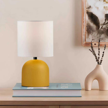LOREN 204-0137 Μοντέρνο Eπιτραπέζιο Φωτιστικό Μονόφωτο 1 x E27 IP20 Κίτρινο Μέταλλο με Μπεζ Ύφασμα - Μ15 x Π15 x Υ31cm