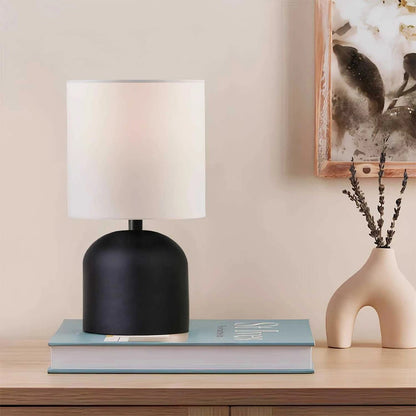 LOREN 204-0138 Μοντέρνο Eπιτραπέζιο Φωτιστικό Μονόφωτο 1 x E27 IP20 Μαύρο Μέταλλο με Μπεζ Ύφασμα - Μ15 x Π15 x Υ31cm