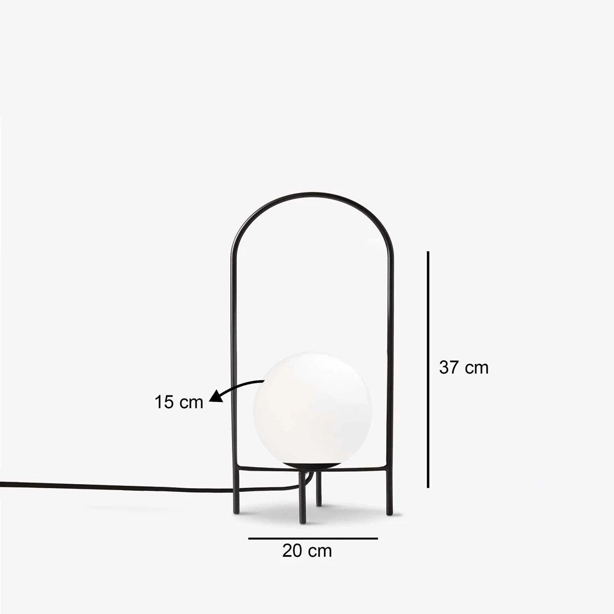 SPIDY 204-0139 Μοντέρνο Eπιτραπέζιο Φωτιστικό Μονόφωτο 1 x E27 IP20 Μαύρο Μέταλλο με Λευκό Γυαλί - Μ20 x Π20 x Υ37cm