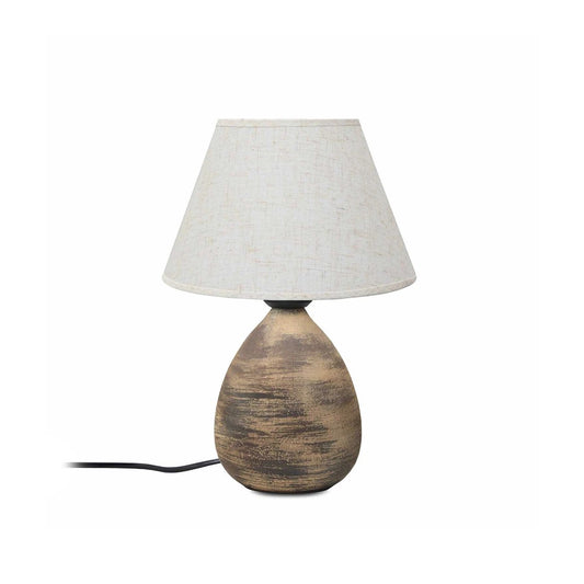 LISBON 204-0150 Vintage Eπιτραπέζιο Φωτιστικό Μονόφωτο 1 x E27 IP20 Καφέ Κεραμικό με Μπεζ Ύφασμα - Μ22 x Π22 x Υ30cm