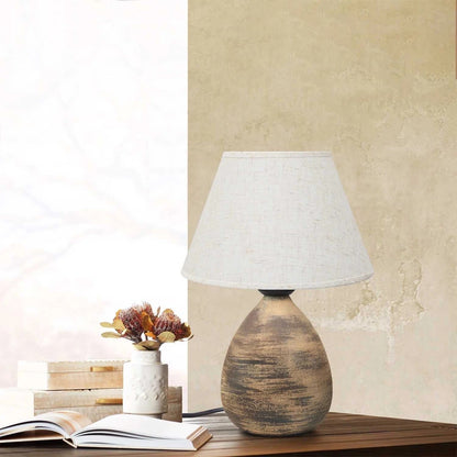 LISBON 204-0150 Vintage Eπιτραπέζιο Φωτιστικό Μονόφωτο 1 x E27 IP20 Καφέ Κεραμικό με Μπεζ Ύφασμα - Μ22 x Π22 x Υ30cm