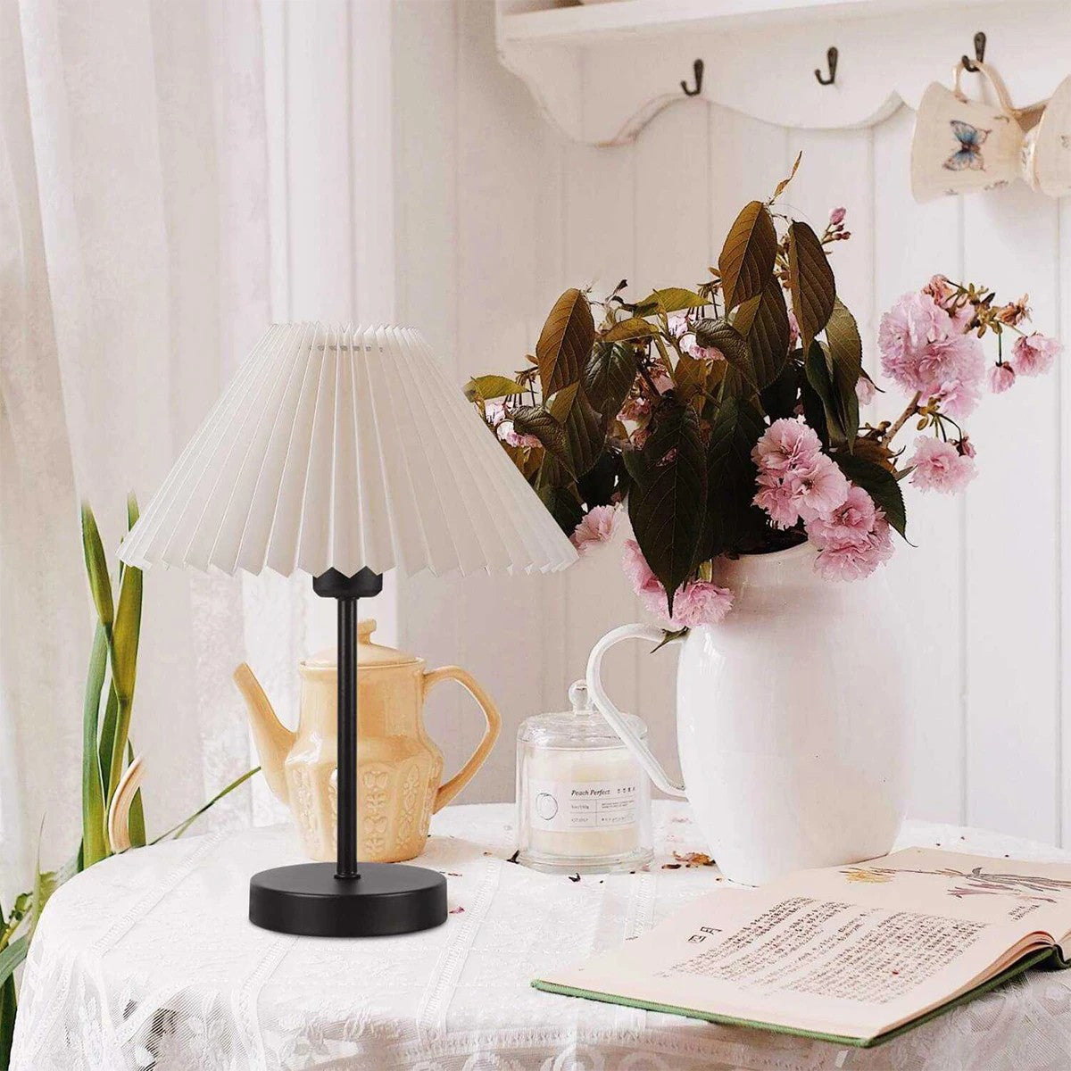 ORACLE 204-0156 Μοντέρνο Eπιτραπέζιο Φωτιστικό Μονόφωτο 1 x E27 IP20 Μαύρο Μέταλλο με Μπεζ Ύφασμα - Μ22 x Π22 x Υ36cm