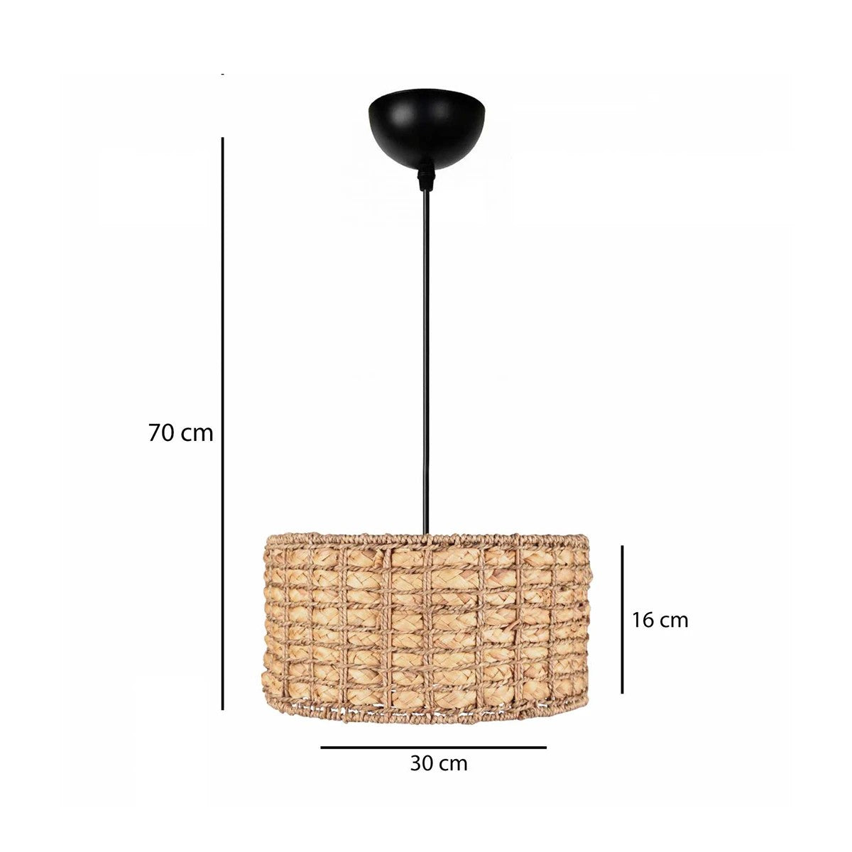 POMEGRANDE 204-0157 Boho Κρεμαστό Φωτιστικό Kαπέλο Μονόφωτο 1 x E27 IP20 Μπεζ Rattan - Μ30 x Π30 x Υ16cm