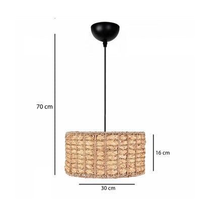 POMEGRANDE 204-0157 Boho Κρεμαστό Φωτιστικό Kαπέλο Μονόφωτο 1 x E27 IP20 Μπεζ Rattan - Μ30 x Π30 x Υ16cm