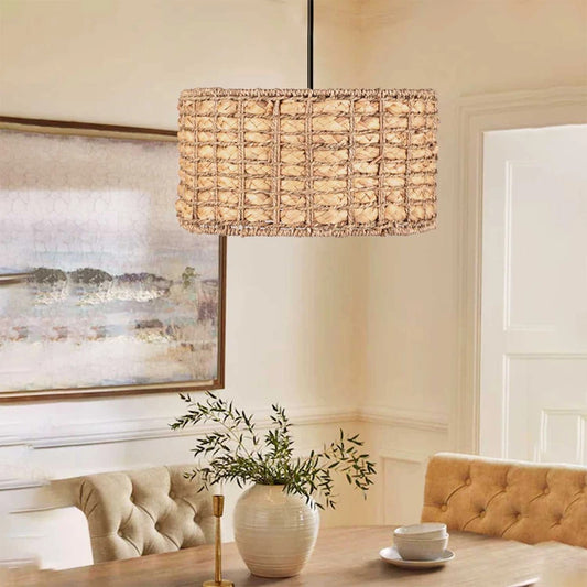 POMEGRANDE 204-0157 Boho Κρεμαστό Φωτιστικό Kαπέλο Μονόφωτο 1 x E27 IP20 Μπεζ Rattan - Μ30 x Π30 x Υ16cm