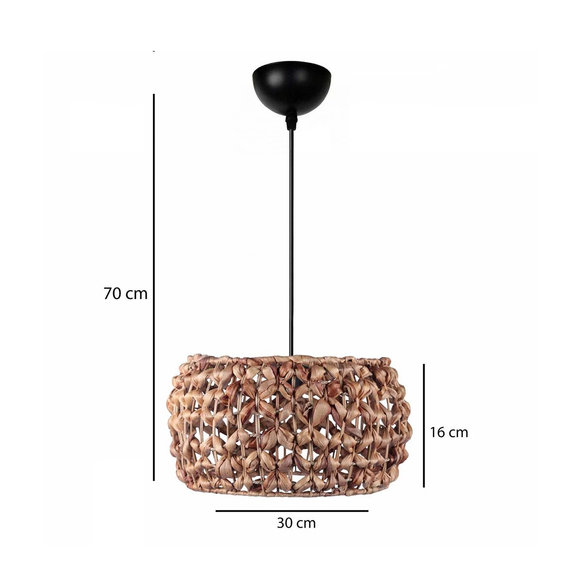 DARIO 204-0159 Boho Κρεμαστό Φωτιστικό Kαπέλο Μονόφωτο 1 x E27 IP20 Καφέ Rattan - Μ29 x Π29 x Υ16cm