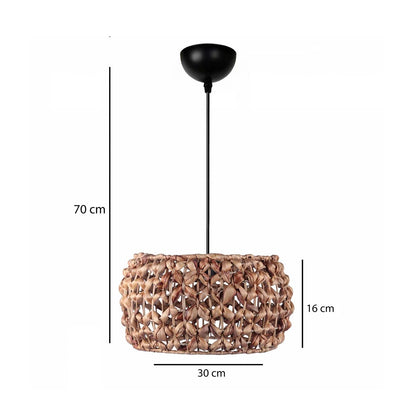 DARIO 204-0159 Boho Κρεμαστό Φωτιστικό Kαπέλο Μονόφωτο 1 x E27 IP20 Καφέ Rattan - Μ29 x Π29 x Υ16cm