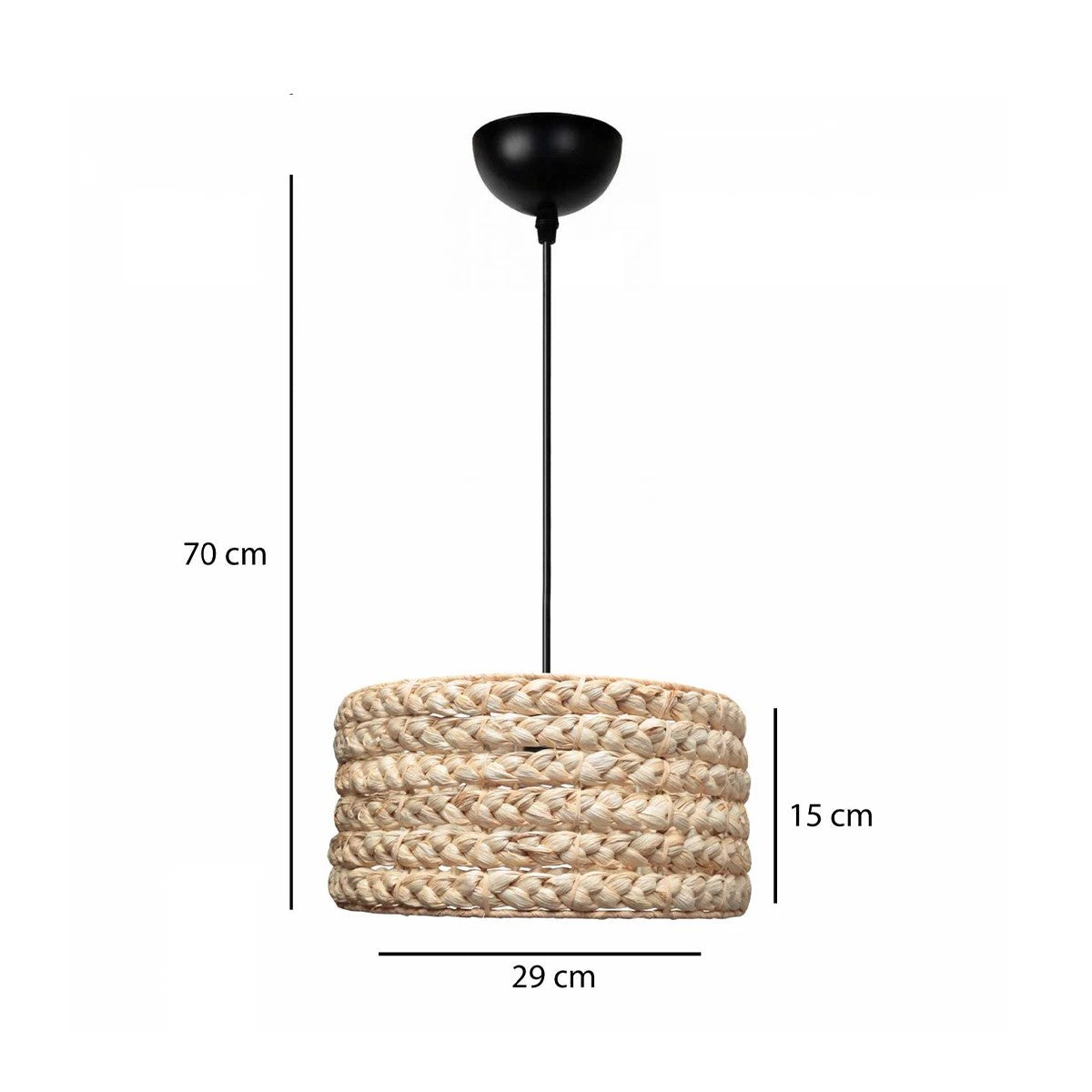 POMEGRANDE 204-0161 Boho Κρεμαστό Φωτιστικό Kαπέλο Μονόφωτο 1 x E27 IP20 Μπεζ Rattan - Μ29 x Π29 x Υ15cm