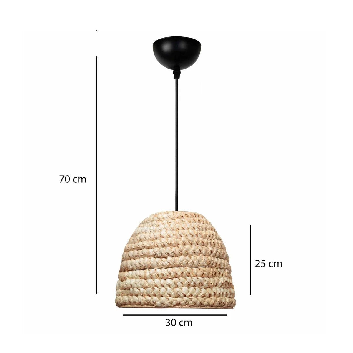 MEKA 204-0163 Boho Κρεμαστό Φωτιστικό Καμπάνα Μονόφωτο 1 x E27 IP20 Μπεζ Rattan - Μ30 x Π30 x Υ25cm