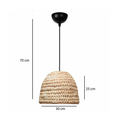 MEKA 204-0163 Boho Κρεμαστό Φωτιστικό Καμπάνα Μονόφωτο 1 x E27 IP20 Μπεζ Rattan - Μ30 x Π30 x Υ25cm
