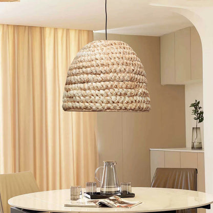 MEKA 204-0163 Boho Κρεμαστό Φωτιστικό Καμπάνα Μονόφωτο 1 x E27 IP20 Μπεζ Rattan - Μ30 x Π30 x Υ25cm