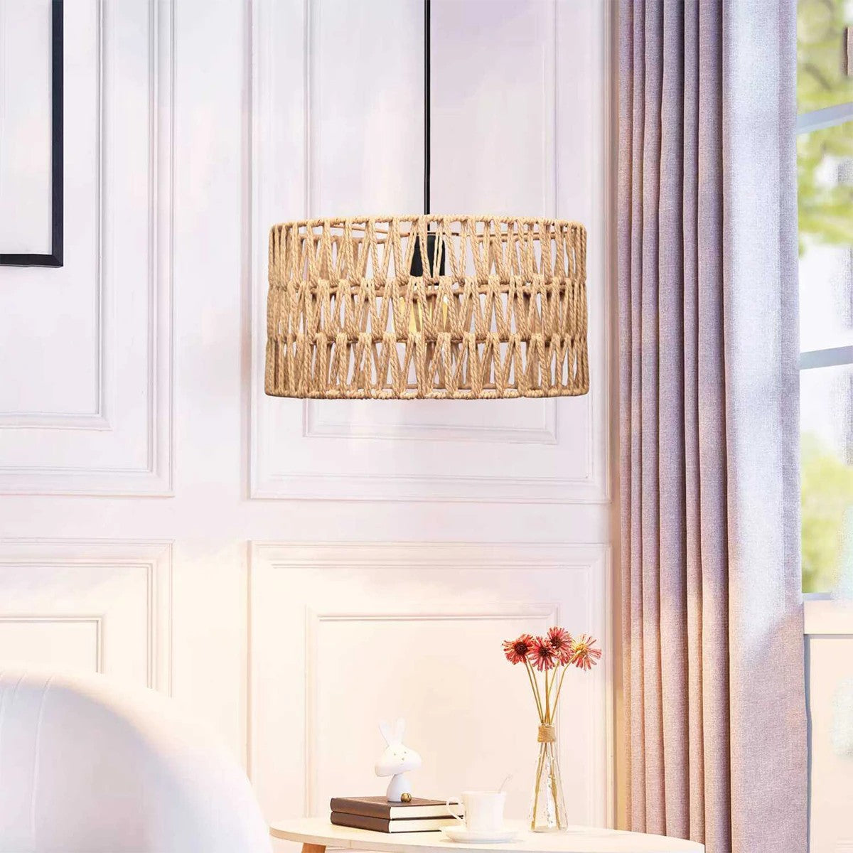 POMEGRANDE 204-0166 Boho Κρεμαστό Φωτιστικό Οροφής με Ντουί 1 x E27 AC 220-240V IP20 - Μπεζ - Μ30 x Π30 x Υ15