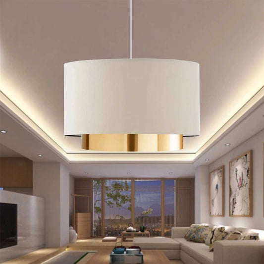 BASIL 204-0173 Μοντέρνο Κρεμαστό Φωτιστικό Kαπέλο Μονόφωτο 1 x E27 IP20 Μπεζ & Χρυσό Ύφασμα - Μ30 x Π30 x Υ20cm