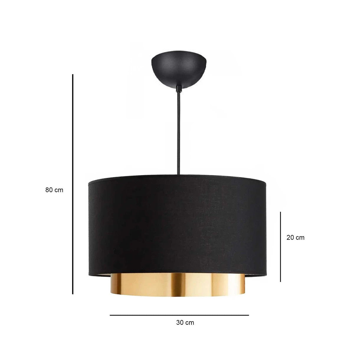 BASIL 204-0174 Μοντέρνο Κρεμαστό Φωτιστικό Kαπέλο Μονόφωτο 1 x E27 IP20 Μαύρο & Χρυσό Ύφασμα - Μ30 x Π30 x Υ20cm