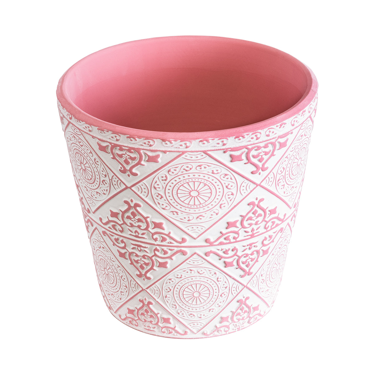 CAIRO 20516 Διακοσμητικό Κεραμικό Κασπώ Γλάστρα - Flower Pot Λευκό με Ροζ Φ14 x Υ13cm